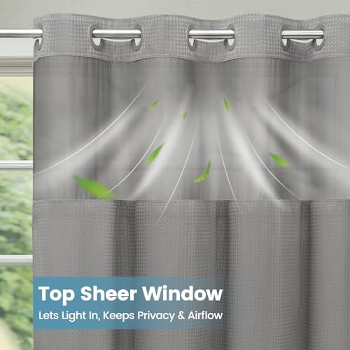 SORTTO Ringless Waffle Shower Curtain with Snap in Liner Set, 71x80, Grey - Image 2