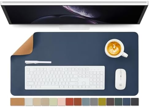 Cork Desk Mat - Dual-Sided Desk Pad for Office and Home - Desk Organization and Accessories - Ideal for Large Mouse Pad and Desk Mats on Top of Desks(Dark Blue,27.6"x 13.8") by HOMIEAZICOZI