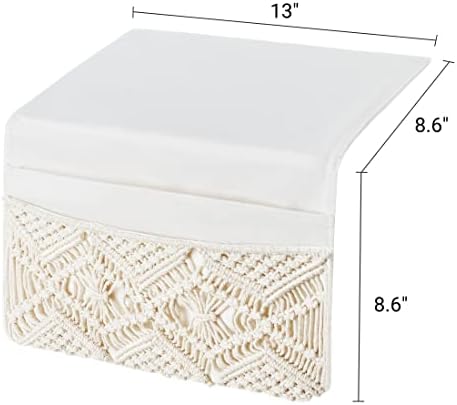 Mkono Macrame Bedside Caddy, Boho Bed Storage Organizer, 4 Pockets Ivory - Image 6