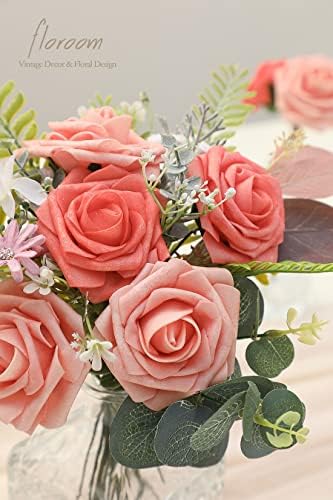 Floroom Artificial Flowers 25pcs Real Looking Coral Ombre Colors Foam Fake Roses with Stems for DIY Wedding Bouquets Bridal Shower Centerpieces Floral Arrangements Party Tables Home Decorations - Image 6