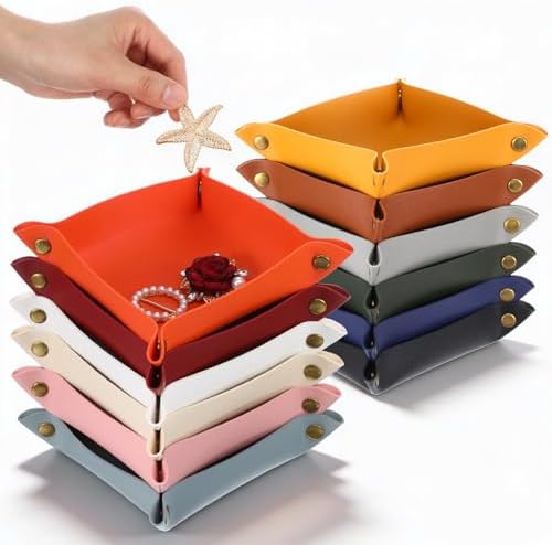 24 Pcs Leather Valet Tray, 12 Colors Portable Catchall Organizer, Jewelry Key Phone Wallet Coin Tray for Travel Entryway Desk Bedside Nightstand Storage - Image 7