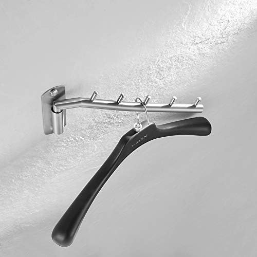 JQK Folding Clothes Hanger Rack, Stainless Steel Swing Arm Hook Holder, Clothing Hanging System Drying Closet Storage Organizer Brushed Finished Wall Mount, SHR100-BN - Image 5