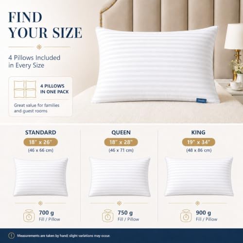 CozyLux Pillows Standard Size Set of 4, Hotel Style Stripe Bed Pillow - Image 6