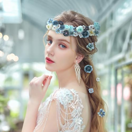 rongflower Faux Flower Heads Small Silk Artificial Flower DIY Fake Mini Flowers Rose Daisy Multicolor Flowers Craft Supplies for Wedding Party Wreath Graduation Season Party Home Decor (125, Blue) - Image 5