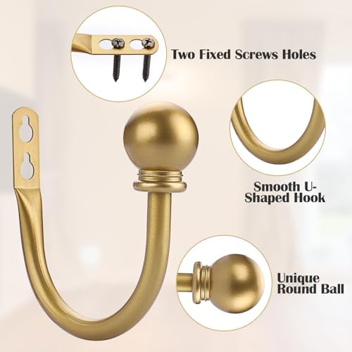Sumnacon Curtain Holdbacks 4 Pcs Wall Mounted Curtain Tiebacks, Gold - Image 4