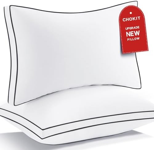 Premium Pillows Queen Size Set of 2, Fluffy and Supportive 7D Down Alternative Bed Pillows, Luxury Soft Hotel Quality Gusseted Pillow for Side Back Stomach Sleepers, Relief Neck Head and Shoulder Pain by CHOKIT