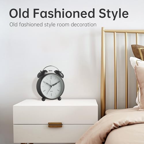 Twin Bell Loud Alarm Analog Alarm Clock, 4 inch Super Silent Non Ticking Small Clock with Night Light, Battery Operated, Simple Design, Old Fashioned, for Heavy Sleeper, Bedroom, Bedside, Desk, Black - Image 5
