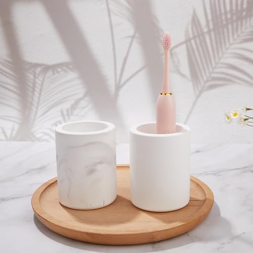 Drying Stone Toothbrush Holder, Diatomite Toothbrush Holders for Bathroom Counter, Quick Drying Electric Toothbrush and Toothpaste Holder Bathroom Organizer, Marble White - Image 3