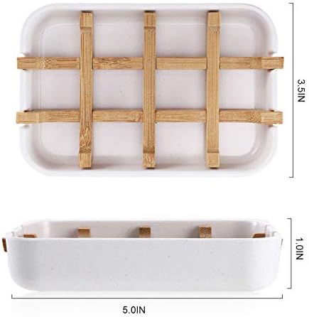 Bamboo Wooden Soap Dishes for Bathroom Bar Soap Holder Shower Soap Holder Sink Deck Bathtub Shower Tray (Two Pieces White) - Image 2