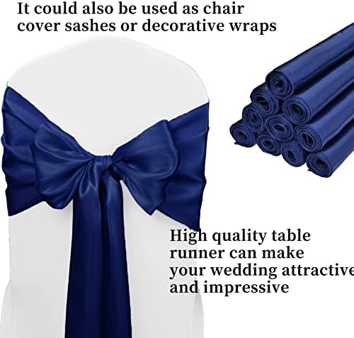 10-Pack Navy Blue 12 x 108 inches Long Premium Satin Table Runner - Image 3