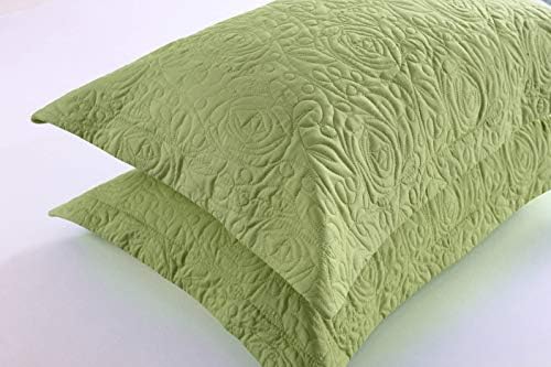 MarCielo 2-Piece Embroidered Pillow Shams, King Decorative Microfiber Pillow Covers Set, King Size (Green) - Image 4