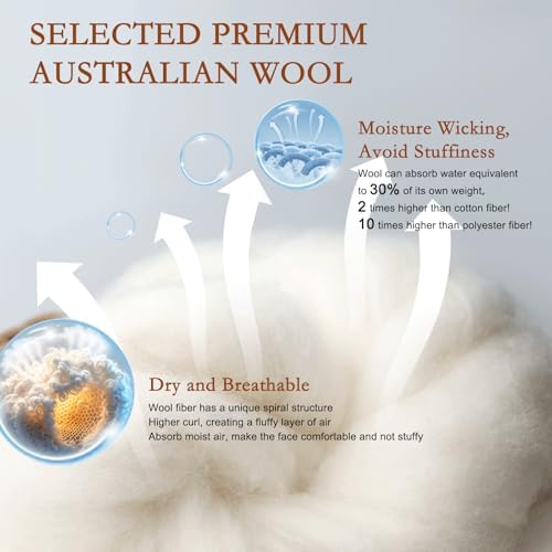 YOUR MOON Natural Wool Pillow Standard, Flat & Thin Wool Pillow for Sleeping, Low-Loft Bed Pillows for Back and Stomach Sleepers, Breathable Cotton Cover(Gray) - Image 3