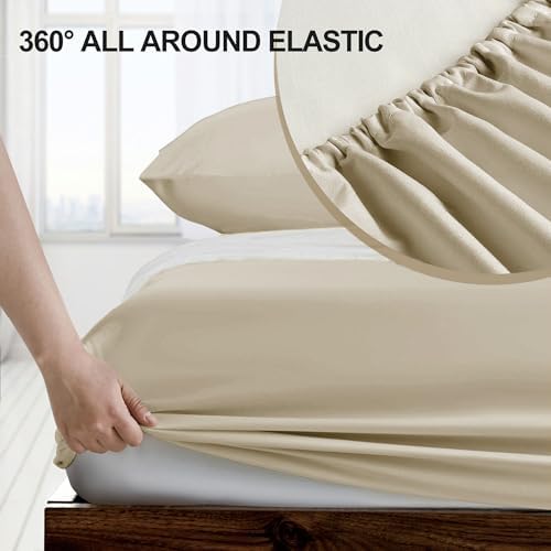 FreshCulture Full Fitted Sheet - Hotel Quality Fitted Sheet - Ultra Soft & Breathable - Brushed Microfiber - Deep Pocket - Cooling Fitted Sheets for Full Size Bed (Sand) - Image 3