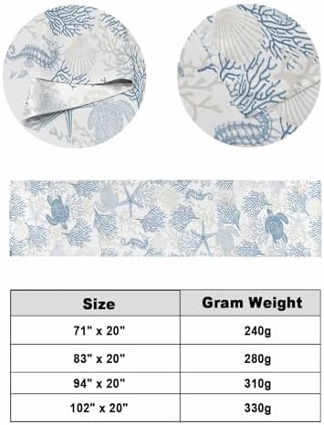 Blue Grey Coastal Bed Runner for Full/Queen Size Bed, Bedspread Protector Slipcover Bed Scarf for Foot Bed Runners & Scarves for Bedroom Hotel Wedding Room 83x20 Sea Turtle Nautical Coral Summer Beach - Image 6