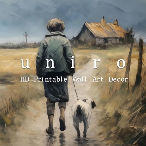 uniro Vintage Fall Landscape Wall Art Boy and Puppy Walking on a Country Lane Retro Autumn Nature Painting Rustic Farmhouse Scenery Prints for Bedroom Bathroom Kitchen Room Decor - 8x10 Unframed - Image 7