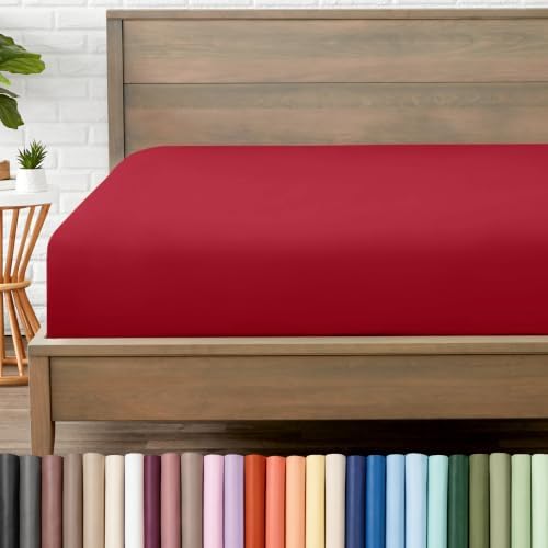 Bare Home Twin Fitted Sheet - 1800 Ultra-Soft (Twin, Red) by BareHome