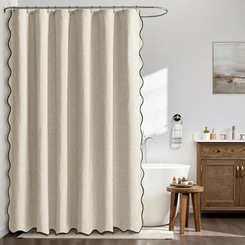 MIULEE Natural Scalloped Linen Shower Curtain 72x72 Inches - Image 2