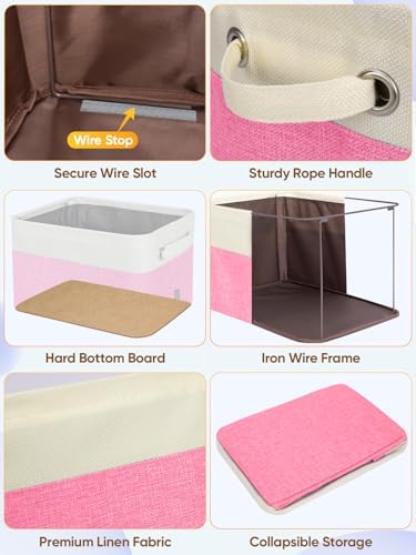 BALEINE 3 Pack Fabric Closet Storage Bins for Shelves, Linen Closet Organizers and Storage, Decorative Baskets for Organizing, Shelf, Clothes, Home, Office (Pink, 15''x11''x9.5'') - Image 6