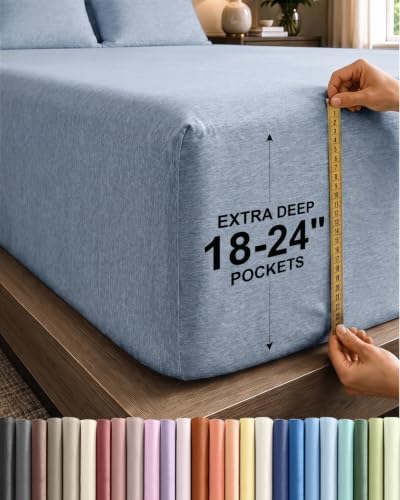 CGK Extra Deep Full Single Fitted Sheet Only - Heathered Blue by CGKUnlimited