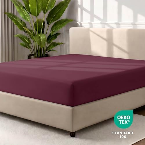 Bare Home Queen Fitted Sheet - 1800 Ultra-Soft (Queen, Burgundy) - Image 4