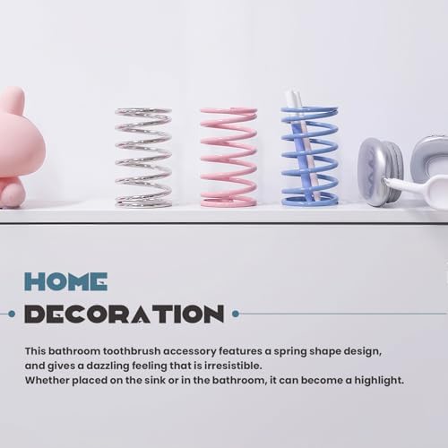Spring Toothbrush Holder, Stainless Steel Spring Shaped Desktop Toothbrush Holder, Multifunctional Pen Holder Makeup Brush Toothbrush Storage for Bathroom Tabletop Dressing Table and Sink (Blue) - Image 4