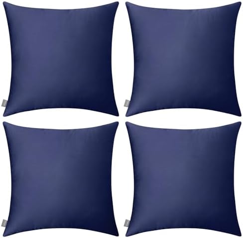 Thmyo 4-Pack 100% Cotton Solid Decorative Throw Pillow Case 18x18 Dark Blue by Thmyo