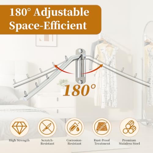 Alise Wall Mounted Drying Rack,Swivel Clothes Drying Hangers,Chrome,2 Pcs - Image 3