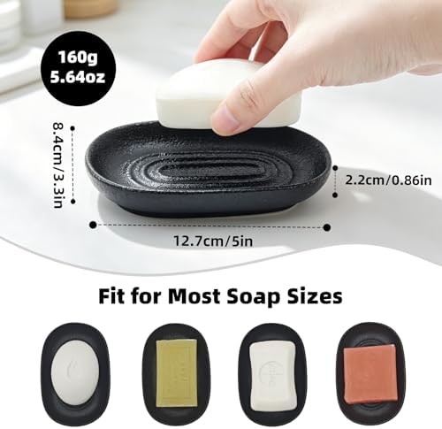 Ceramic Soap Dish for Bathroom & Kitchen Sink- Black Matte Textured Finish Bar Soap Holder for Shower - Easy to Clean Small Simple Oval Soap Dishes Holders for Bar Soaps, Sponges, Jewelry - Image 4