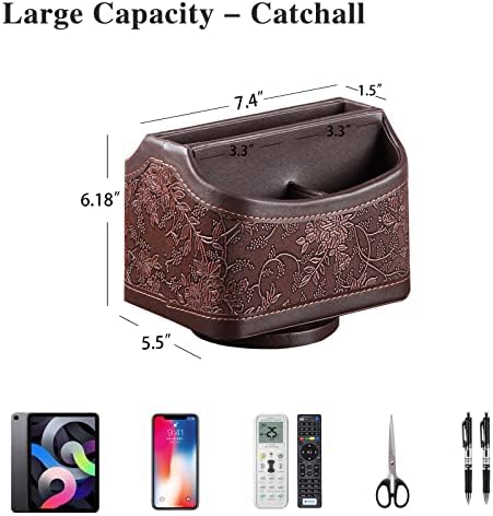 YAPISHI Antique Leather Remote Control Holder, 360 Degree Spinning Desk TV Remote Caddy/Box, Bedside Table Organizer for Controller, Media, Calculator, Mobile Phone and Pen Storage - Image 4