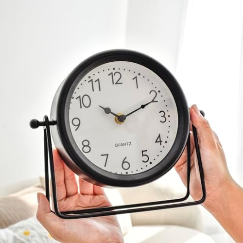 EMAX HOME Vintage Black Table Clock - Decorative Battery Operated Desk Clock with Stand, Silent Non-Ticking for Living Room Shelf Decor, 8.6 x 7.8 Inches - Image 2