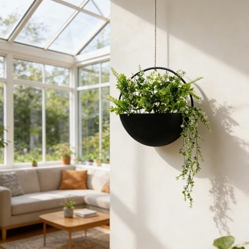 Fake Hanging Plants Artificial Plants Indoor, Faux Plants Eucalyptus in Pot for Living Room Bathroom Wall Décor, Outdoor Porch Decorations, Farmhouse Home Office Décor（Black） - Image 6