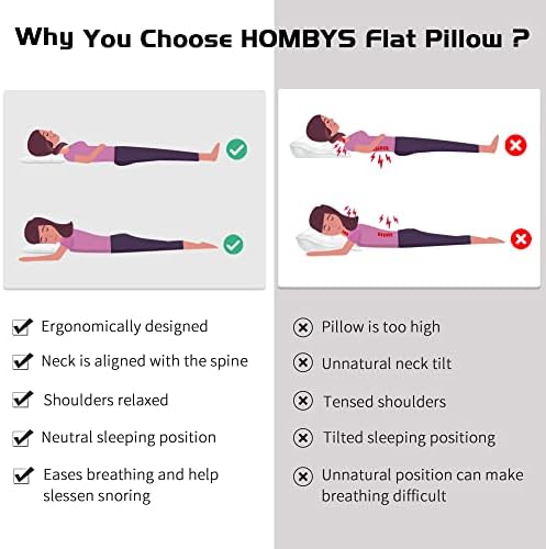 HOMBYS Ultra Thin Flat Pillow for Sleeping, Thin Pillow for Back Sleeper, Supportive Stomach Sleeping Pillow, Slim Bed Pillow, Machine Washable-Standard Size 18x26, Grey - Image 4