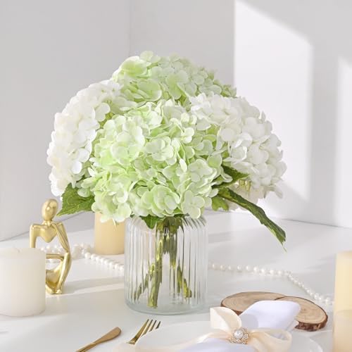 4Pcs 21in Latex Real Touch Hydrangea Artificial Flowers (Mixed White&Green) - Image 4