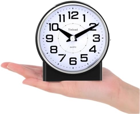 Tinload 4.3" No Ticking Analog Alarm Clock,Silent Readable for Seniors,Easy to Set,Gradual Rise Alarm,Big Numbers,On/Off Switch on Side,Gentle Wake,Snooze,Lighted on Demand,Battery Operated,Black - Image 4