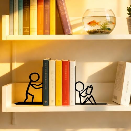 Metal Bookends People Book-end, Decorative Cute Book Ends for Shelves in Home Office Desk, Bookshelf Decor & Gift, Stable Storage (Two Reader Black) - Image 5