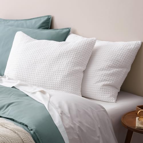 PHF Ultra Soft Waffle Pillow Shams Queen Size 20"x30", White, No Insert by PHF