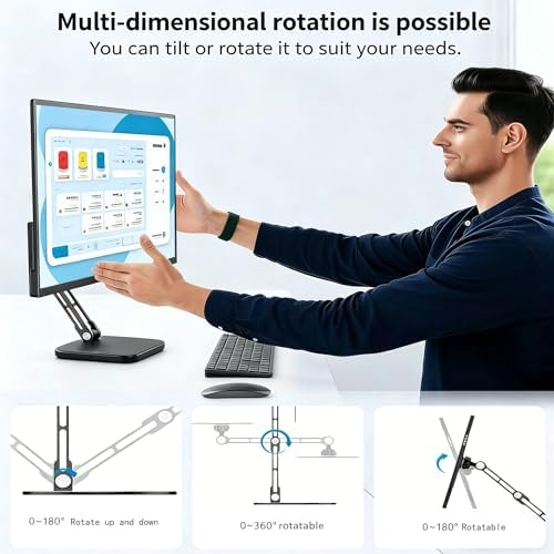 Bimo 360° Rotatable Aluminum Tablet Stand, Foldable Multi-Angle Desk Holder for 4.7-18.5 Inch iPad, Portable Monitor, Kindle, Switch, for Home Office Desk Work & Entertainment. - Image 5