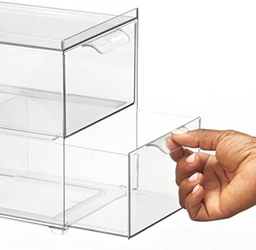 mDesign Stackable Storage Containers Box with 2 Pull-Out Drawers - Stacking Plastic Drawer Bins for Kitchen Pantry and Cupboard, Cabinet, Counter, Island and Tables - Lumiere Collection - Clear - Image 5