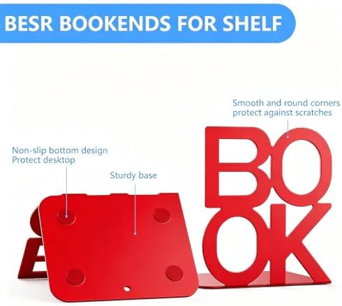 Book Ends Red Metal BookEnds for Bookrack Desk,Books - Image 3