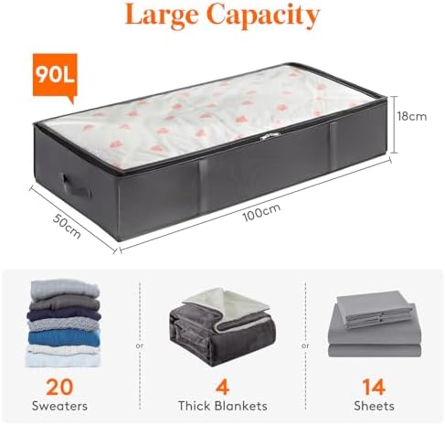 Lifewit 95L 3 Pack Under Bed Storage Container, Blanket Organizer, Gray - Image 2