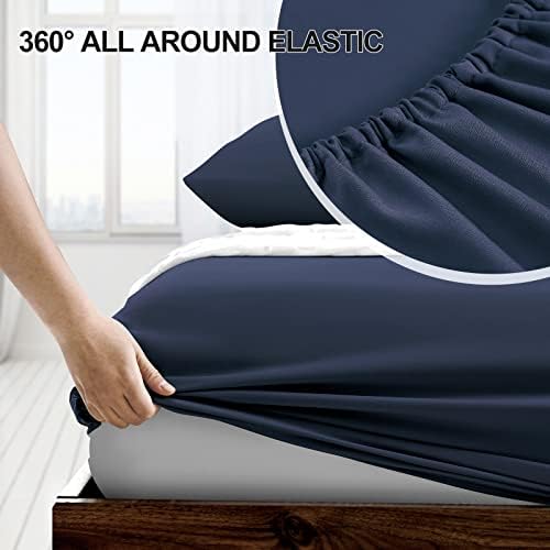 FreshCulture Queen Fitted Sheet Only - Hotel Quality Ultra Soft & Breathable Brushed Microfiber Fitted Sheet with 21 Inch Deep Pockets - Fits Queen Size Bed (Navy Blue) - Image 3