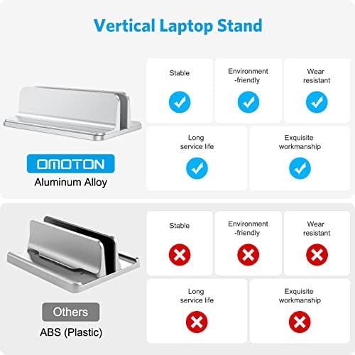 OMOTON Vertical Laptop Stand Holder, Adjustable Dock for MacBook, Silver - Image 2