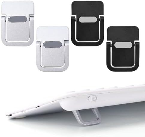 Penitue 4pcs Mini Keyboard Riser, Self-Adhesive Portable Small Laptop Tilt Stand Zinc Alloy Lifter Feet Foldable & Invisible Computer Notebook Holder Leg Lift Accessories for Desk (Silver, Black) by Unknown