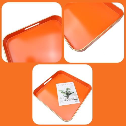Orange Square Decorative Tray with Handles, 13"*13" Versatile Serving Tray for Coffee Table, Ottoman, Ideal for Serving, Displaying, Organizing - Image 5