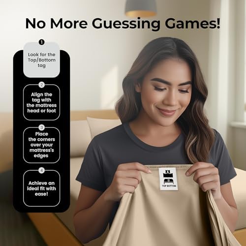 Pack of 2 Full Fitted Sheet, Fits Up to 15 Inch Deep Pocket, Beige - Image 4