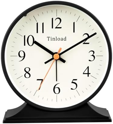 4.5"Retro Analog Alarm Clock,Vintage decor , Super Silent Non Ticking Small Clock with Manual Light, Snooze, Battery Operated, for Bedroom, Living Room, Office,Nightstand, Bedside, Desk ,Table(Black) by Tinload