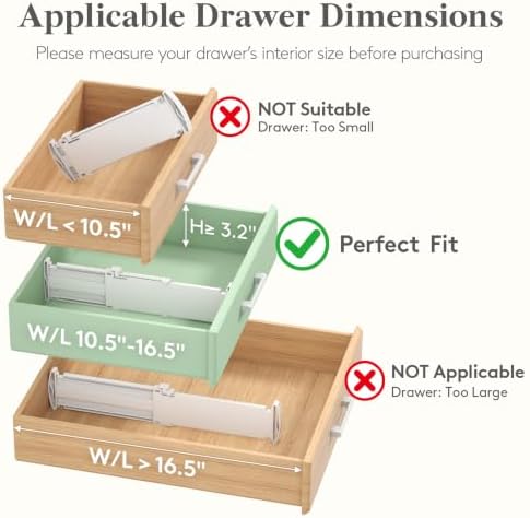 Lifewit 3.2" High Drawer Dividers for Clothes, Adjustable Drawer Organizers - Image 3