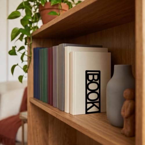 Book Ends for Shelves Set of 6, Black Modern Minimalist Metal Bookends Decorative Book Holder for Home Office Desk Bookshelf Decor Book Shelf Organizer - Image 5