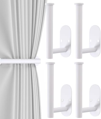 4pcs Curtain Holdbacks, Screw-in Curtain Tiebacks Curtain Tie Backs Curtain Holders for Wall Mounted Curtain Pull Backs for Drapes, Curtain Side Holders Hooks, 304 Stainless Steels, White by Hoousuper