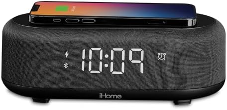 iHome Bluetooth Alarm Clock with Wireless Charger and USB Charging Station, Digital Alarm Clock for Bedrooms, Office, or Dorm (iBTW112) by iHome